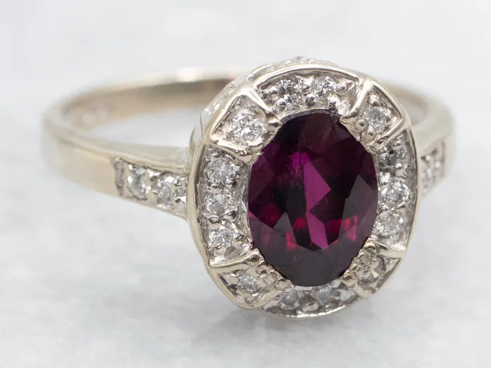 Market Square Jewelers Rings Modern Rhodolite Garnet and Diamond Halo Ring Market Square Jewelers Rings Modern Rhodolite Garnet and Diamond Halo Ring