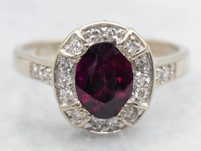 Market Square Jewelers Rings Modern Rhodolite Garnet and Diamond Halo Ring