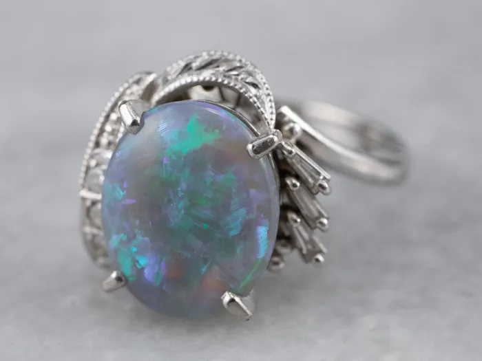 Market Square Jewelers Rings Platinum Black Opal and Diamond Cocktail Ring Market Square Jewelers Rings Platinum Black Opal and Diamond Cocktail Ring