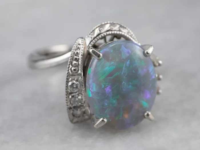 Market Square Jewelers Rings Platinum Black Opal and Diamond Cocktail Ring Market Square Jewelers Rings Platinum Black Opal and Diamond Cocktail Ring