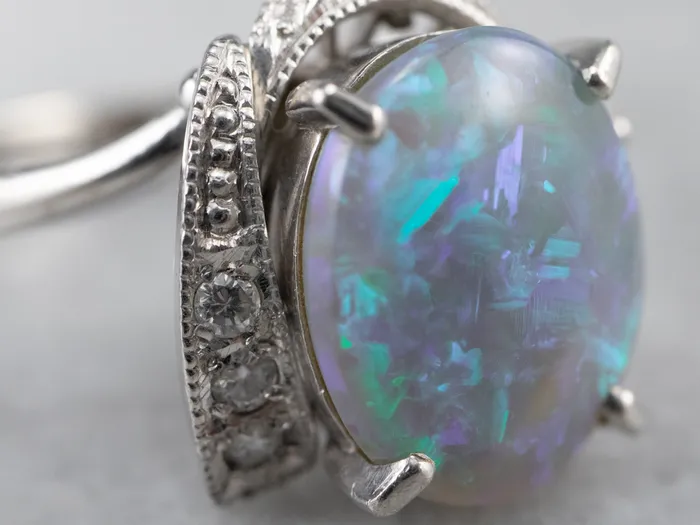 Market Square Jewelers Rings Platinum Black Opal and Diamond Cocktail Ring Market Square Jewelers Rings Platinum Black Opal and Diamond Cocktail Ring