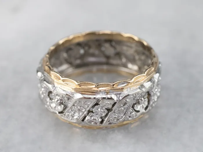 Market Square Jewelers Rings Unisex Patterned Two Tone Gold Band