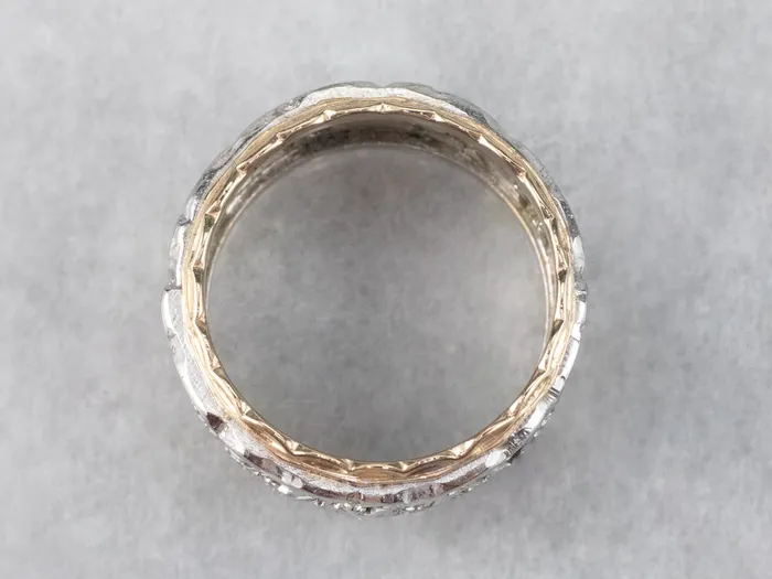 Market Square Jewelers Rings Unisex Patterned Two Tone Gold Band Market Square Jewelers Rings Unisex Patterned Two Tone Gold Band