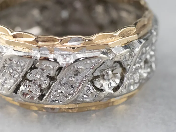 Market Square Jewelers Rings Unisex Patterned Two Tone Gold Band Market Square Jewelers Rings Unisex Patterned Two Tone Gold Band