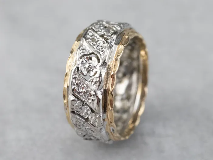 Market Square Jewelers Rings Unisex Patterned Two Tone Gold Band Market Square Jewelers Rings Unisex Patterned Two Tone Gold Band
