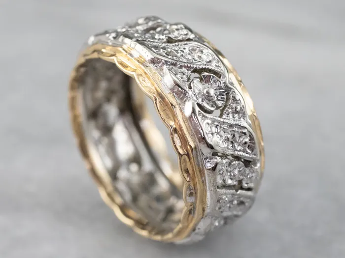 Market Square Jewelers Rings Unisex Patterned Two Tone Gold Band Market Square Jewelers Rings Unisex Patterned Two Tone Gold Band