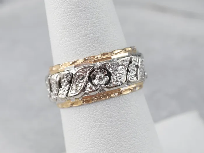 Market Square Jewelers Rings Unisex Patterned Two Tone Gold Band Market Square Jewelers Rings Unisex Patterned Two Tone Gold Band