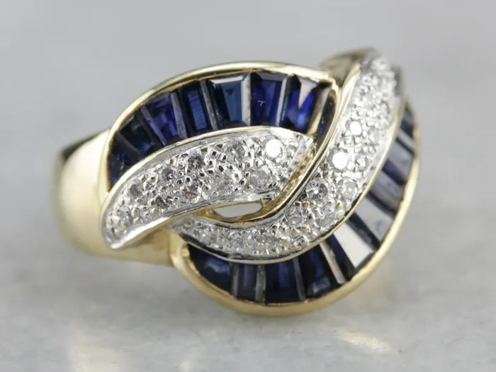 Market Square Jewelers Rings Vintage Designer LeVian Swirl Diamond and Sapphire Ring Market Square Jewelers Rings Vintage Designer LeVian Swirl Diamond and Sapphire Ring