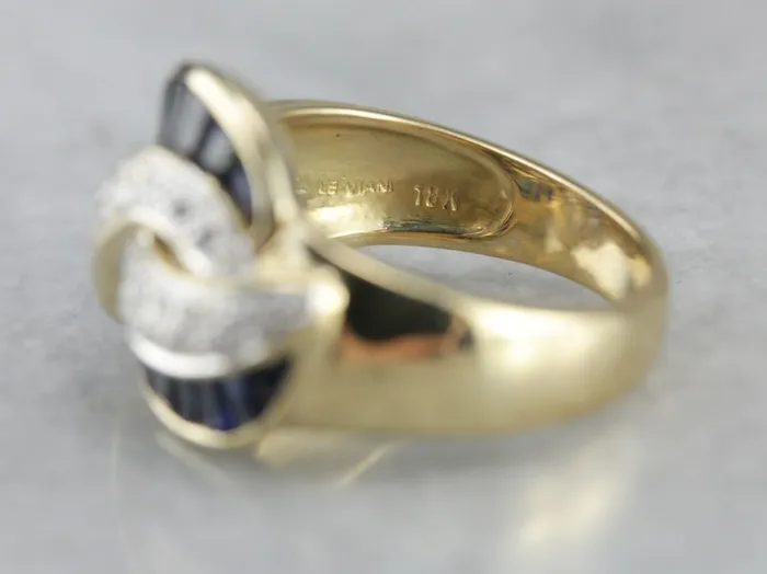 Market Square Jewelers Rings Vintage Designer LeVian Swirl Diamond and Sapphire Ring Market Square Jewelers Rings Vintage Designer LeVian Swirl Diamond and Sapphire Ring