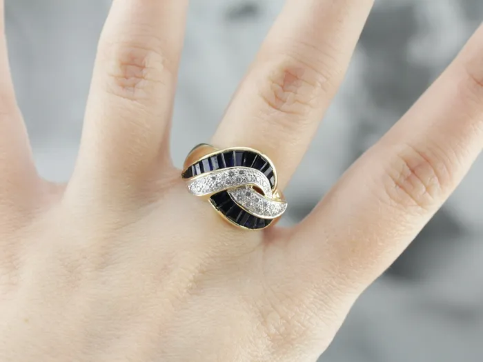 Market Square Jewelers Rings Vintage Designer LeVian Swirl Diamond and Sapphire Ring Market Square Jewelers Rings Vintage Designer LeVian Swirl Diamond and Sapphire Ring