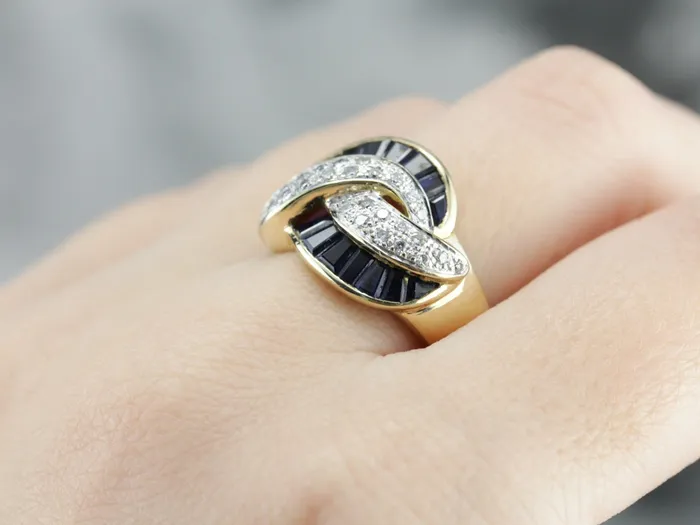 Market Square Jewelers Rings Vintage Designer LeVian Swirl Diamond and Sapphire Ring Market Square Jewelers Rings Vintage Designer LeVian Swirl Diamond and Sapphire Ring