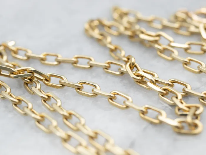Market Square Jewelers Rings Yellow Gold Rectangle Link Chain with Spring Ring Clasp