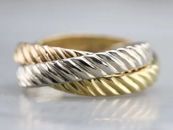 Market Square Jewelers Tri Color Gold Rope Twist Rolling Ring Rings