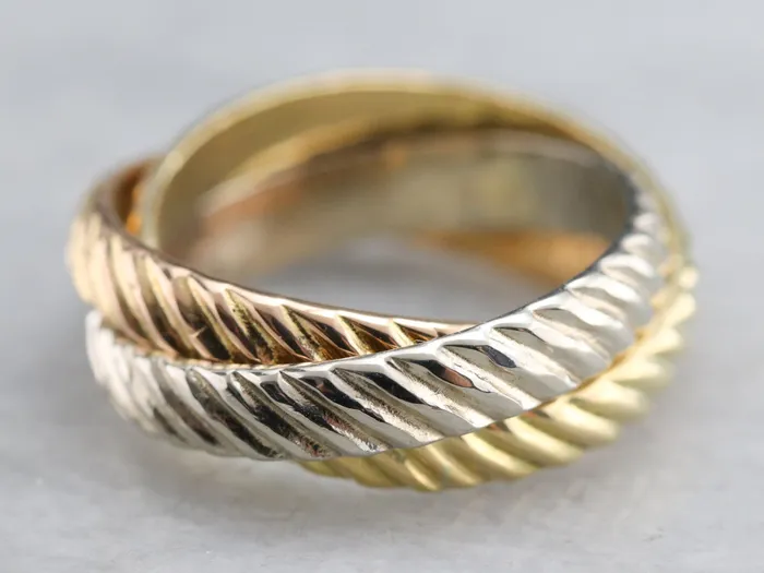 Market Square Jewelers Tri Color Gold Rope Twist Rolling Ring Rings