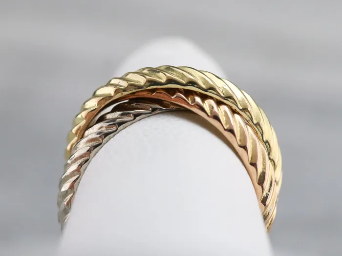 Market Square Jewelers Tri Color Gold Rope Twist Rolling Ring Rings