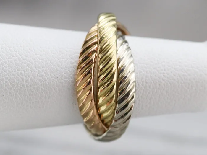 Market Square Jewelers Tri Color Gold Rope Twist Rolling Ring Rings
