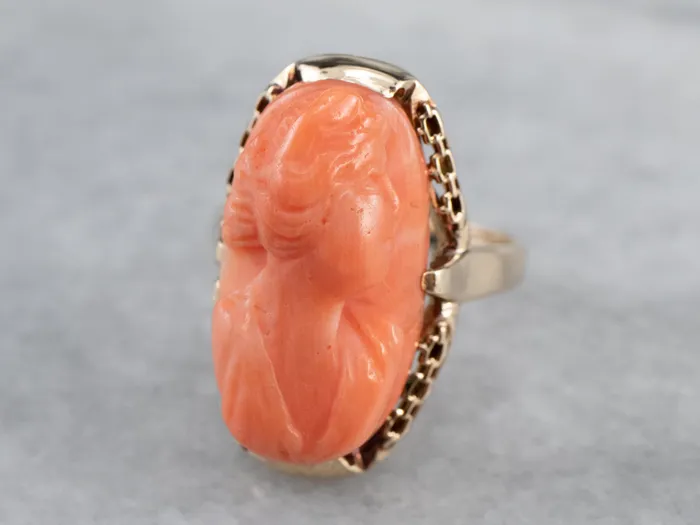 Market Square Jewelers Vintage Coral Cameo Rose Gold Ring Rings
