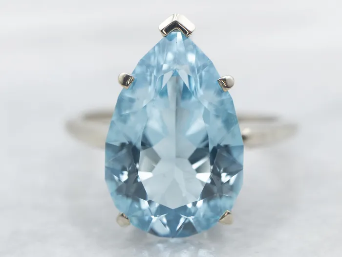Market Square Jewelers White Gold Pear Cut Blue Topaz Solitaire Ring Rings