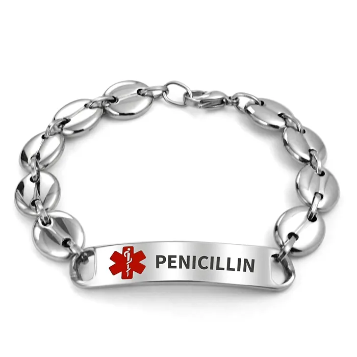 Medical ID Bracelet for Men Marina Anchor Mariner Silver Tone Stainless Steel BlingJewelry Wholesale Bracelets
