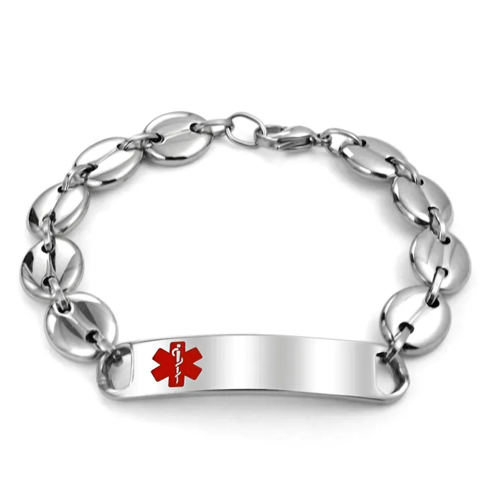 Medical ID Bracelet for Men Marina Anchor Mariner Silver Tone Stainless Steel BlingJewelry Wholesale Bracelets