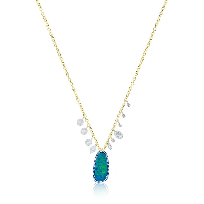 Meira T Necklaces 14kt Yellow Gold Opal Pave Diamond Dangle Disc Necklace Meira T Necklaces 14kt Yellow Gold Opal Pave Diamond Dangle Disc Necklace