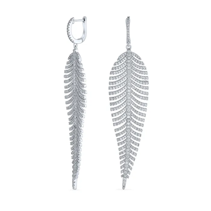 Modern Bride Dangle Chandelier Earrings with CZ Leaf Design for Wedding Prom BlingJewelry Wholesale Earrings Modern Bride Dangle Chandelier Earrings with CZ Leaf Design for Wedding Prom BlingJewelry Wholesale Earrings