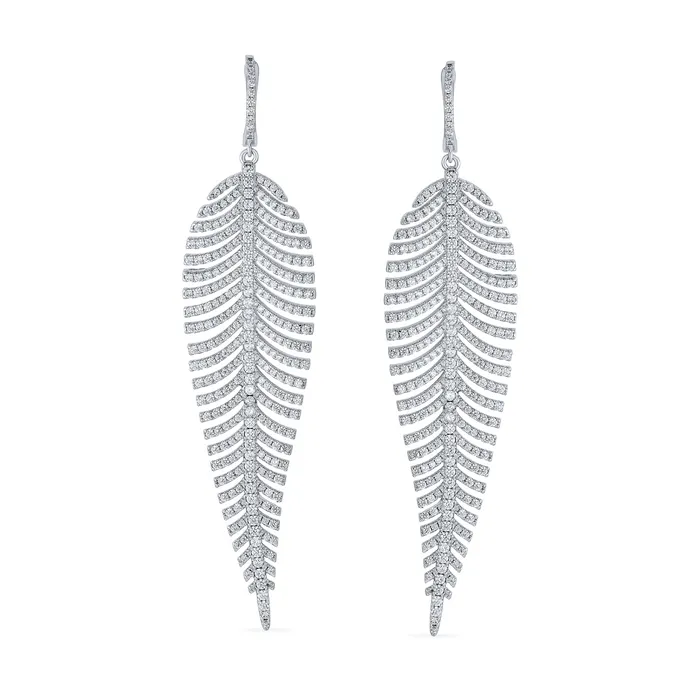 Modern Bride Dangle Chandelier Earrings with CZ Leaf Design for Wedding Prom BlingJewelry Wholesale Earrings