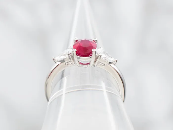 Modern White Gold Ruby and Diamond Ring Market Square Jewelers Rings