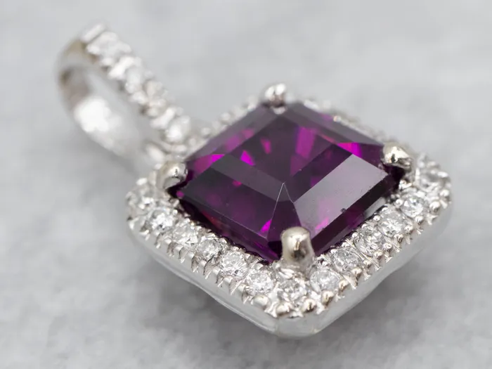 MSJ Office Necklaces Fuchsia Sapphire and Diamond Halo Pendant