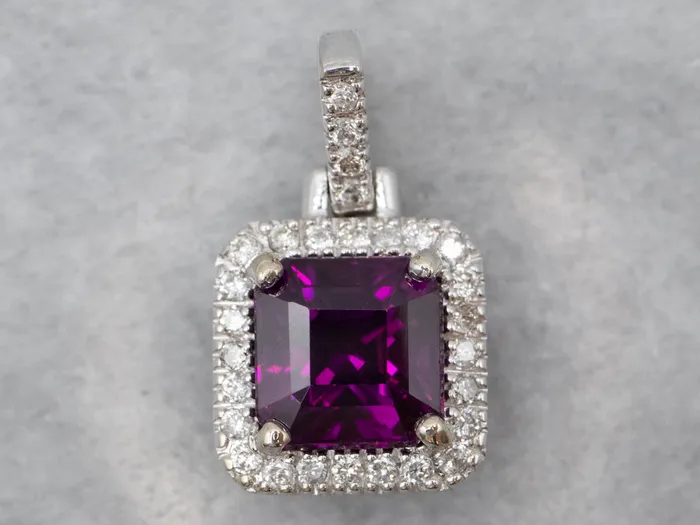 MSJ Office Necklaces Fuchsia Sapphire and Diamond Halo Pendant