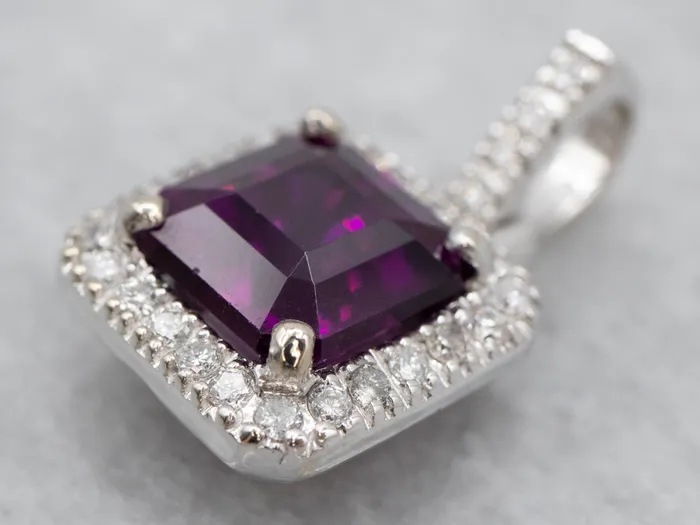 MSJ Office Necklaces Fuchsia Sapphire and Diamond Halo Pendant
