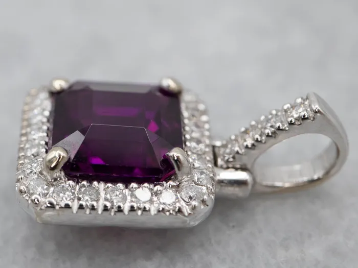 MSJ Office Necklaces Fuchsia Sapphire and Diamond Halo Pendant