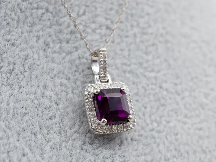 MSJ Office Necklaces Fuchsia Sapphire and Diamond Halo Pendant