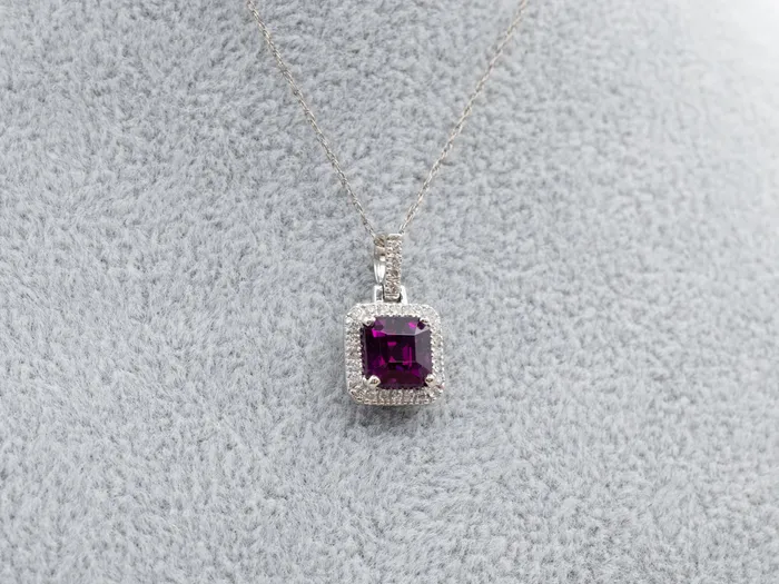 MSJ Office Necklaces Fuchsia Sapphire and Diamond Halo Pendant