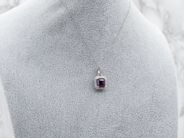 MSJ Office Necklaces Fuchsia Sapphire and Diamond Halo Pendant