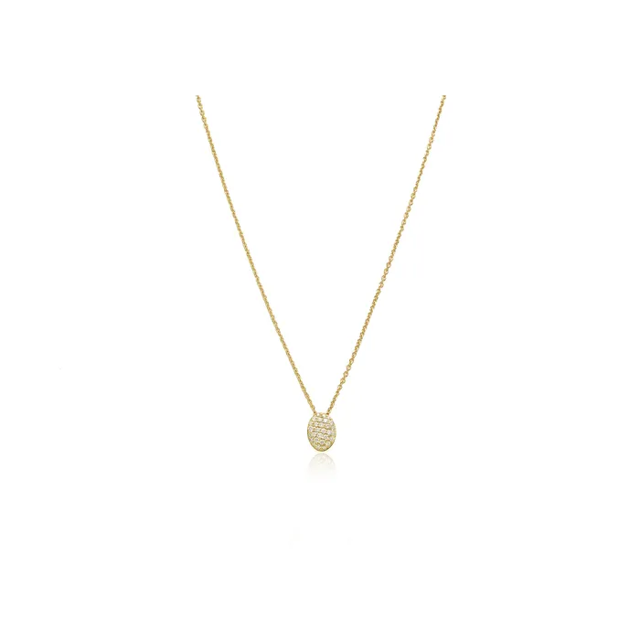Necklaces 18kt Yellow Gold Oval Pave Disc Necklace Classic Creations