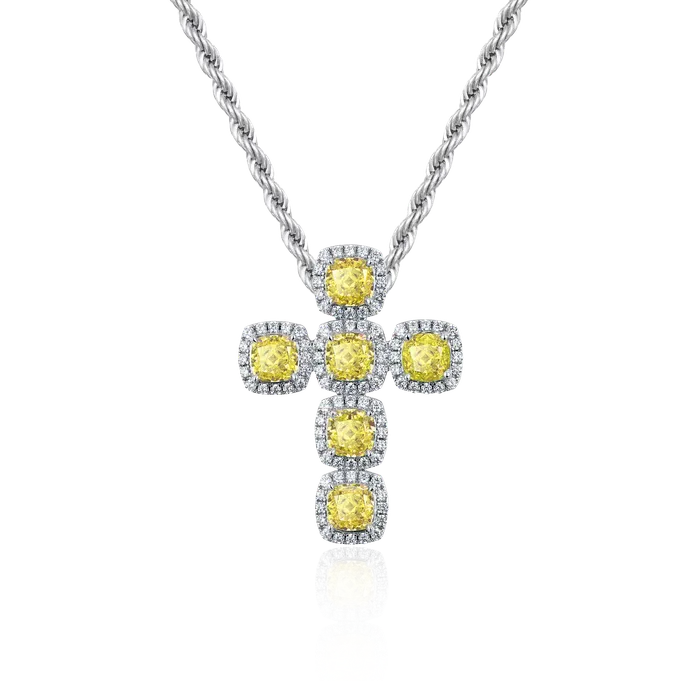 Necklaces aporro Radiant Cut Clustered Cross Pendant Fancy Yellow