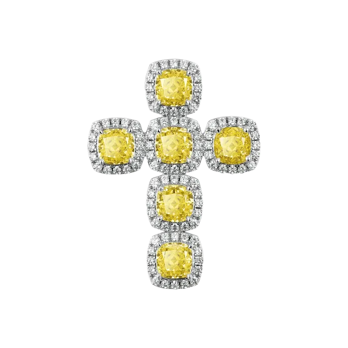 Necklaces aporro Radiant Cut Clustered Cross Pendant Fancy Yellow