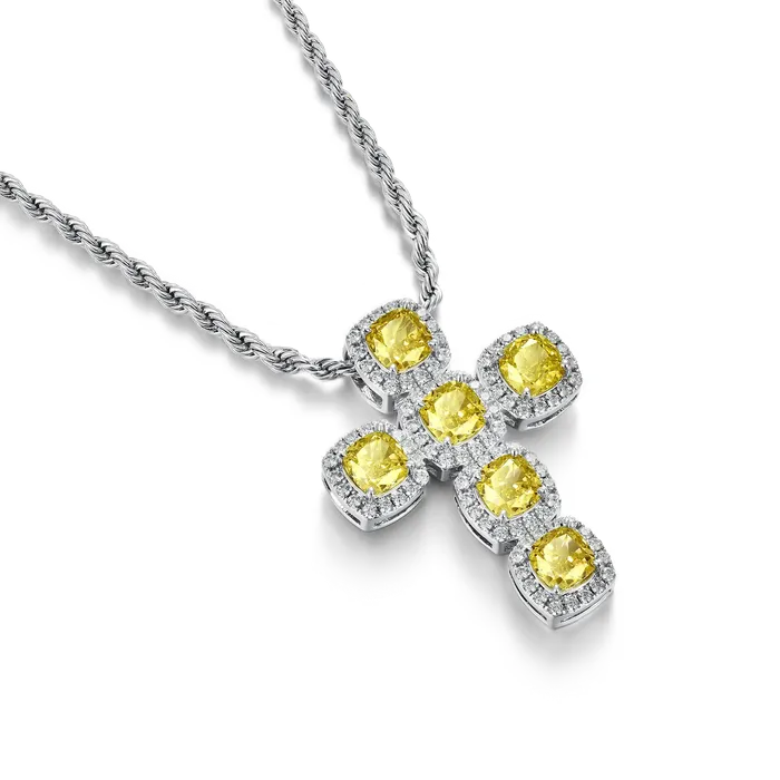 Necklaces aporro Radiant Cut Clustered Cross Pendant Fancy Yellow