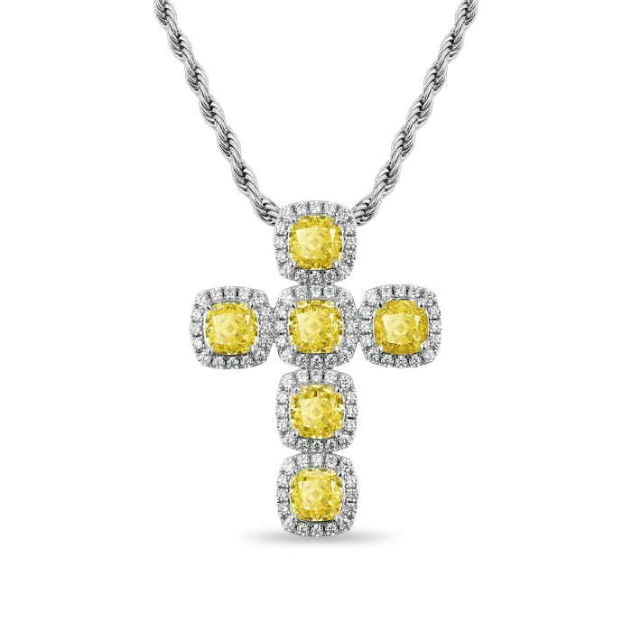 Necklaces aporro Radiant Cut Clustered Cross Pendant Fancy Yellow