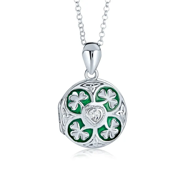 Necklaces BlingJewelry Wholesale BFF Vintage Style Shamrock Clover Celtic Irish Locket Necklace in Sterling Silver Necklaces BlingJewelry Wholesale BFF Vintage Style Shamrock Clover Celtic Irish Locket Necklace in Sterling Silver