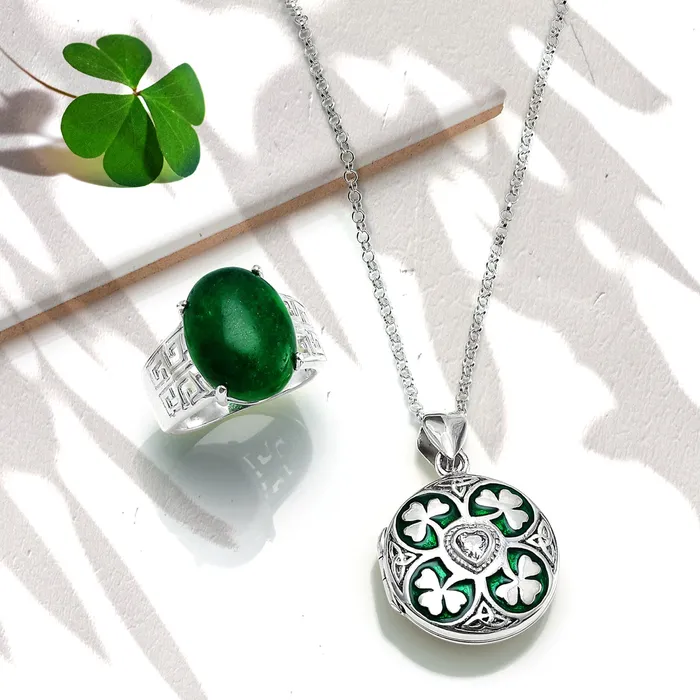 Necklaces BlingJewelry Wholesale BFF Vintage Style Shamrock Clover Celtic Irish Locket Necklace in Sterling Silver