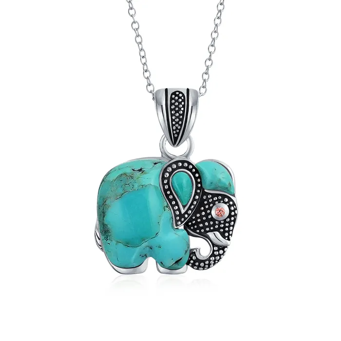 Necklaces BlingJewelry Wholesale Boho Bali Elephant Pendant Necklace with Lapis Jade and Turquoise Inlay in Silver Necklaces BlingJewelry Wholesale Boho Bali Elephant Pendant Necklace with Lapis Jade and Turquoise Inlay in Silver