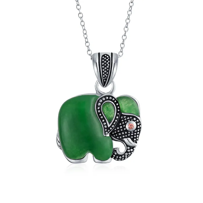 Necklaces BlingJewelry Wholesale Boho Bali Elephant Pendant Necklace with Lapis Jade and Turquoise Inlay in Silver