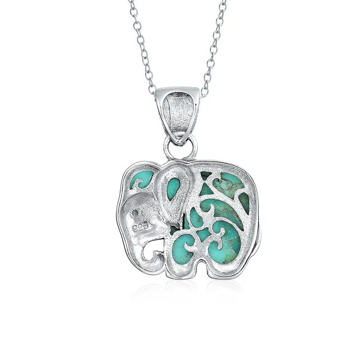 Necklaces BlingJewelry Wholesale Boho Bali Elephant Pendant Necklace with Lapis Jade and Turquoise Inlay in Silver