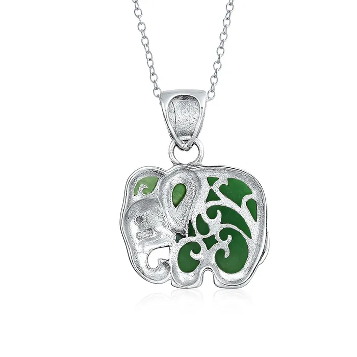 Necklaces BlingJewelry Wholesale Boho Bali Elephant Pendant Necklace with Lapis Jade and Turquoise Inlay in Silver