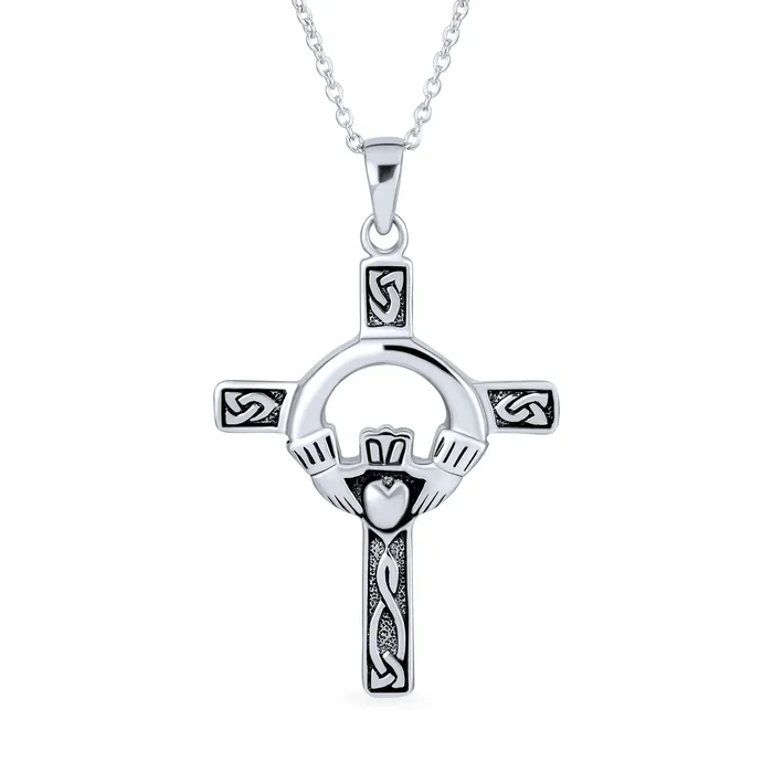 Necklaces BlingJewelry Wholesale Irish Celtic Knot Claddagh Cross Pendant Necklace in Oxidized Sterling Silver Necklaces BlingJewelry Wholesale Irish Celtic Knot Claddagh Cross Pendant Necklace in Oxidized Sterling Silver