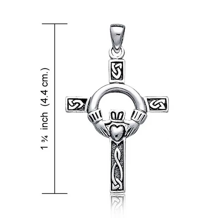Necklaces BlingJewelry Wholesale Irish Celtic Knot Claddagh Cross Pendant Necklace in Oxidized Sterling Silver