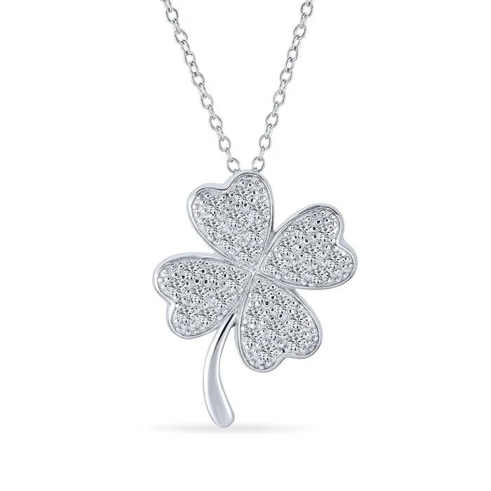 Necklaces BlingJewelry Wholesale Irish Shamrock Four Leaf Clover Pendant Necklace in Sterling Silver with CZ Charm Necklaces BlingJewelry Wholesale Irish Shamrock Four Leaf Clover Pendant Necklace in Sterling Silver with CZ Charm
