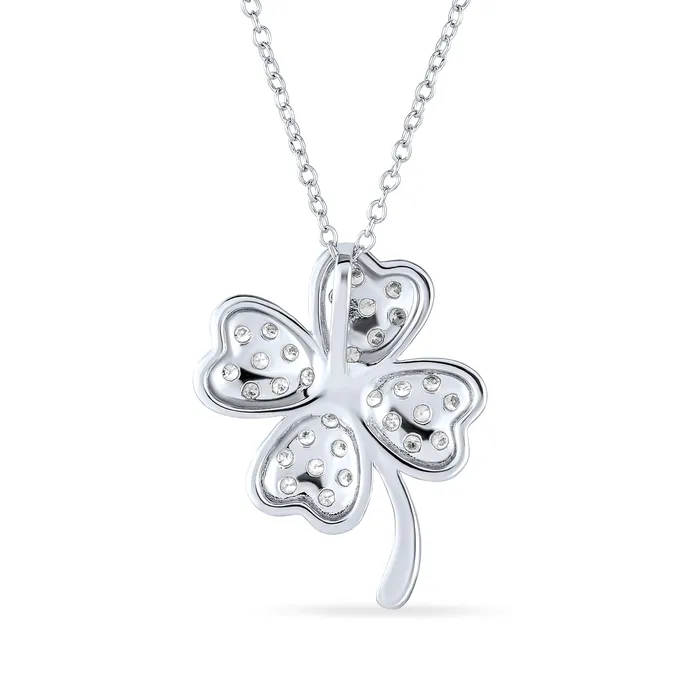 Necklaces BlingJewelry Wholesale Irish Shamrock Four Leaf Clover Pendant Necklace in Sterling Silver with CZ Charm